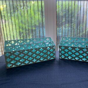Set of 2 Decorative Aqua Metal Storage Bins – Modern Home Organization
